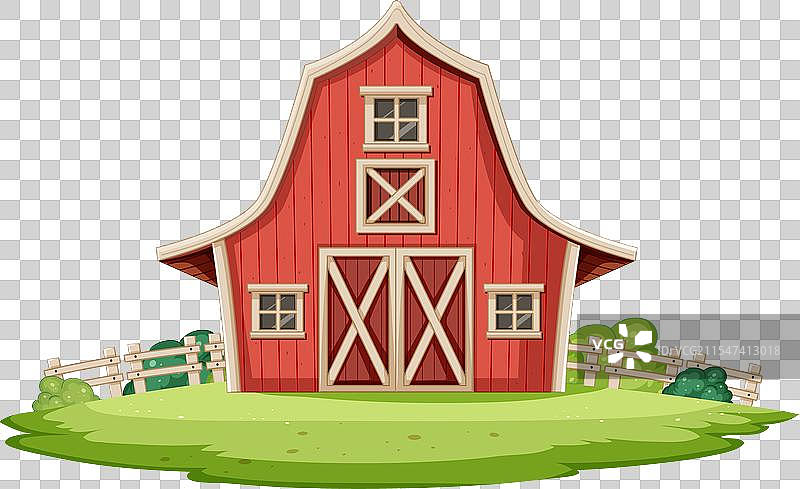 红色谷仓与白色装饰的卡通图像图片素材