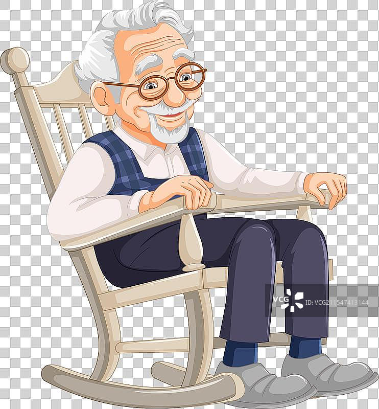 愉快的老人在木摇椅上放松图片素材