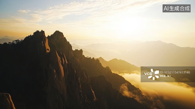【AI数字艺术】山峰日出，云海壮丽景观图片素材
