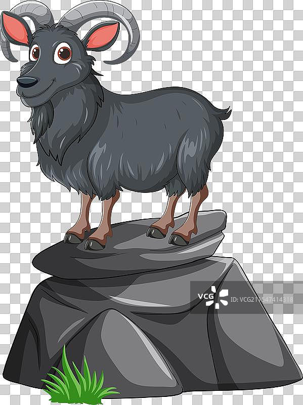 骄傲地站在石头上的卡通山羊图片素材