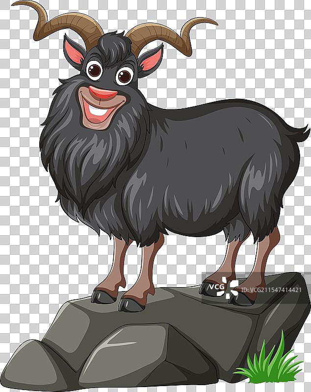 一只快乐的山羊站在岩石上图片素材