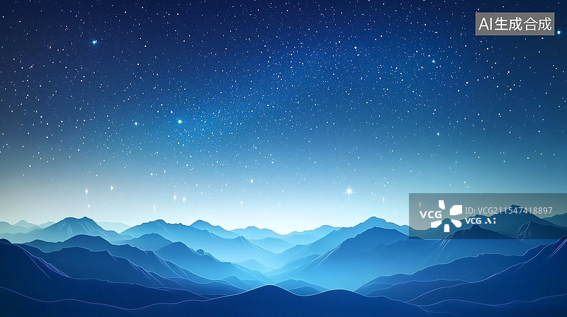 【AI数字艺术】星空下的静谧山脉图片素材