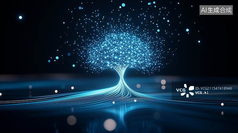 【AI数字艺术】科技之树点亮未来图片素材