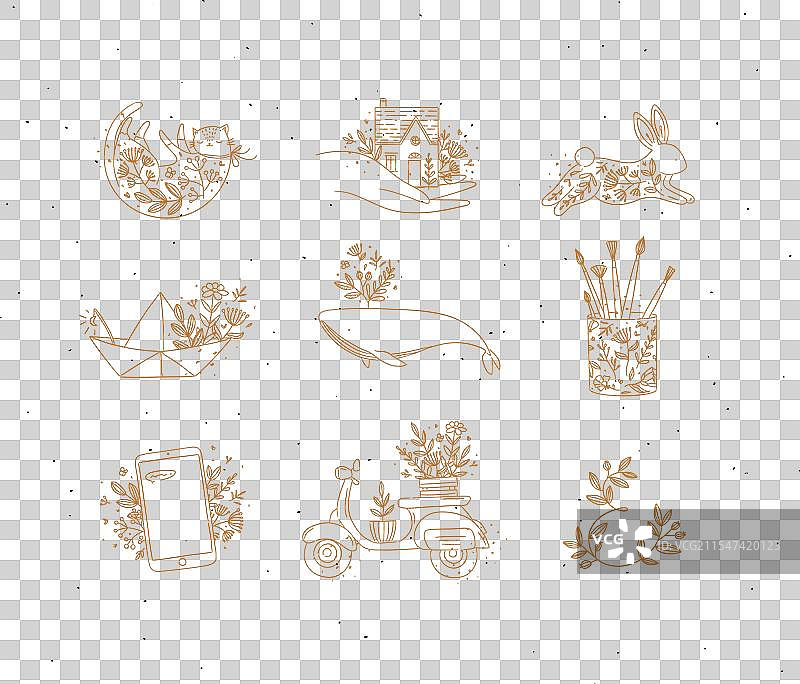 米色手绘花卉元素图片素材