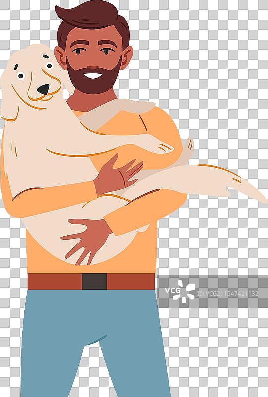 男人抱着可爱的狗，快乐的宠物主人和迷人的狗狗图片素材