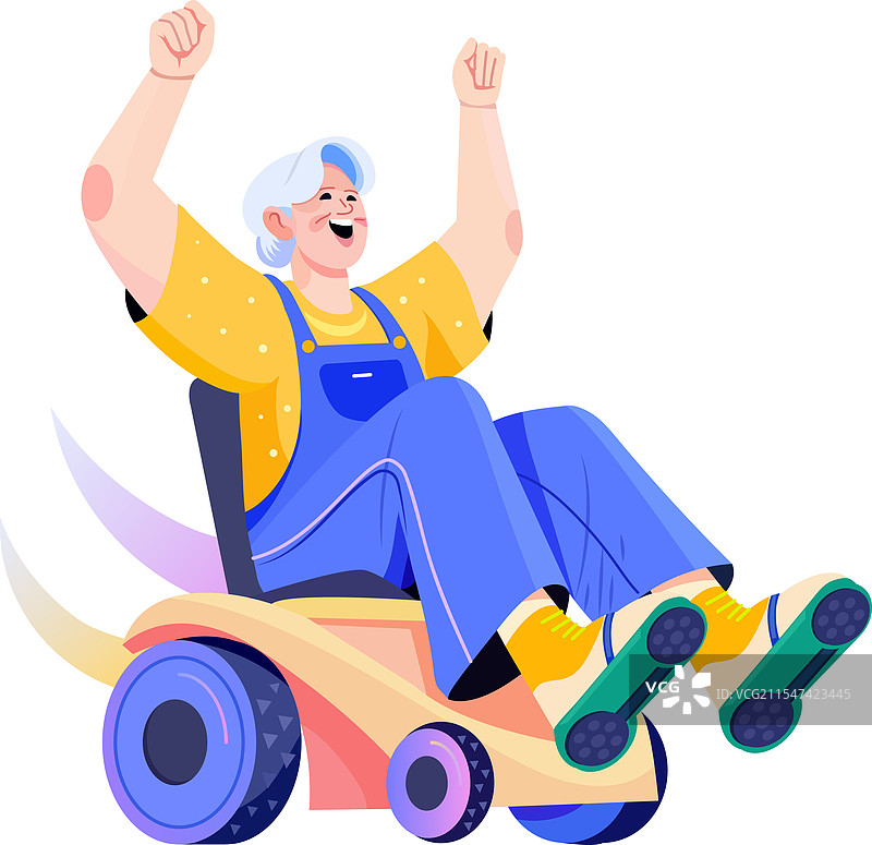一位老年角色坐在涡轮轮椅上图片素材