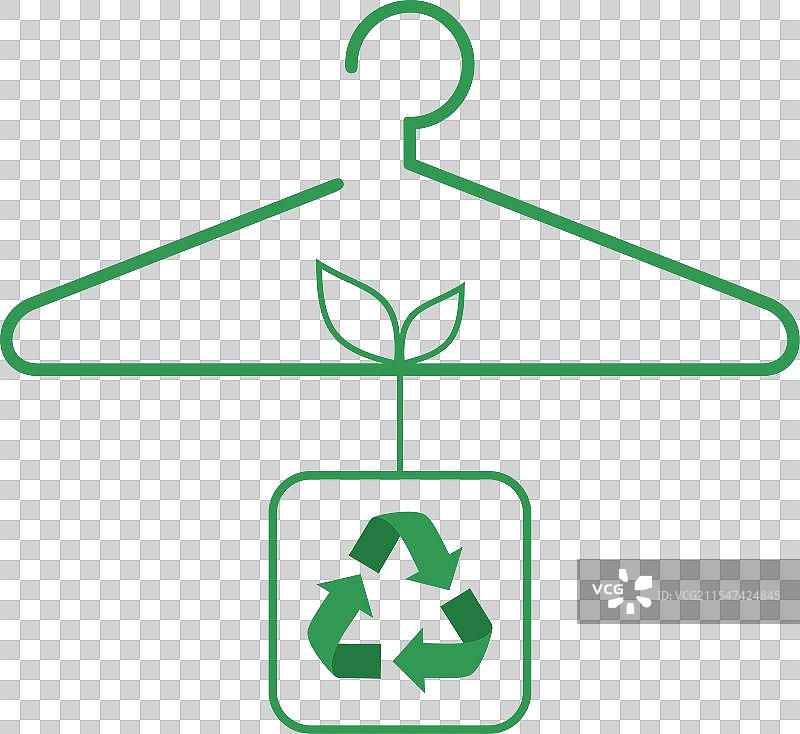 一个带有回收标志和叶子的绿色衣架图片素材