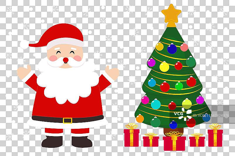 搞笑的圣诞老人、圣诞树和礼物图片素材