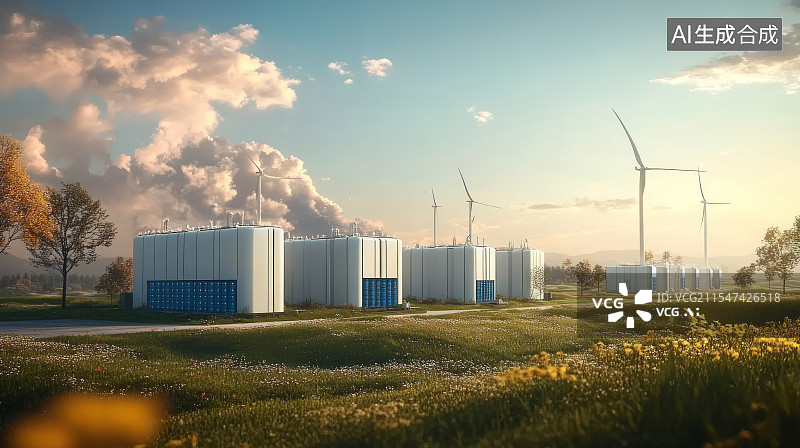 【AI数字艺术】风力发电制氢技术产业，风能和氢能源概念图片素材