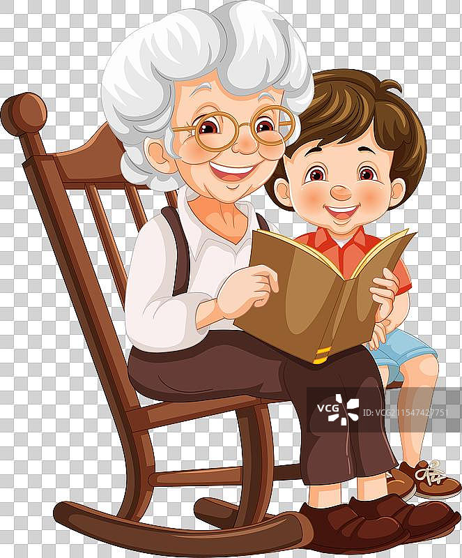 一位老年女性和孩子一起享受阅读的乐趣图片素材
