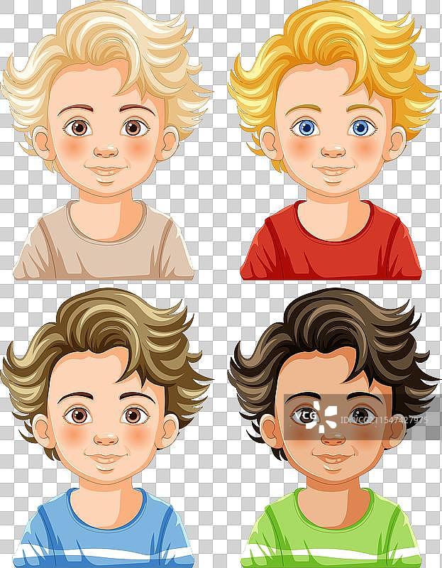 四个男孩，发型和衬衫各不相同图片素材