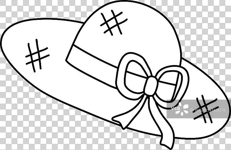 带丝带和蝴蝶结的草帽涂鸦风格平面图图片素材