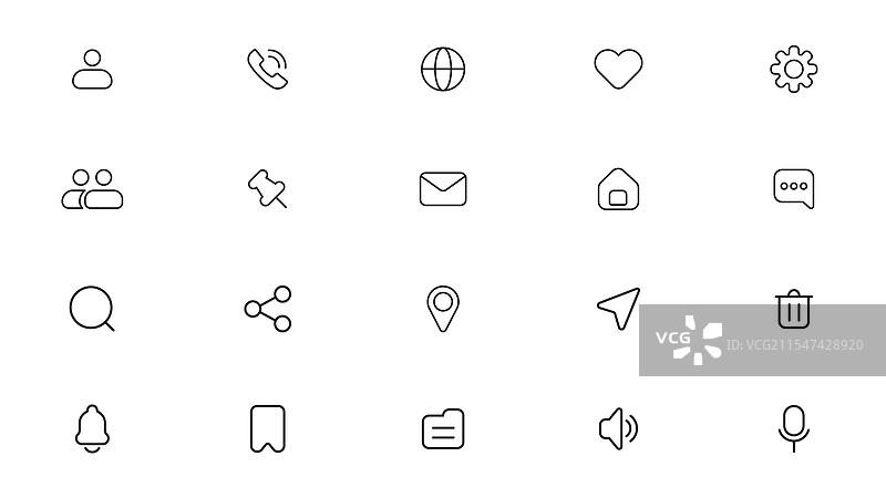 一组孤立的联系人和名片图标图片素材