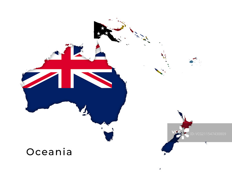 大洋洲地图，突出显示各国的国旗图片素材