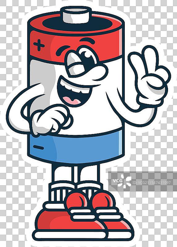 可爱的电池吉祥物角色，带着手部图片素材