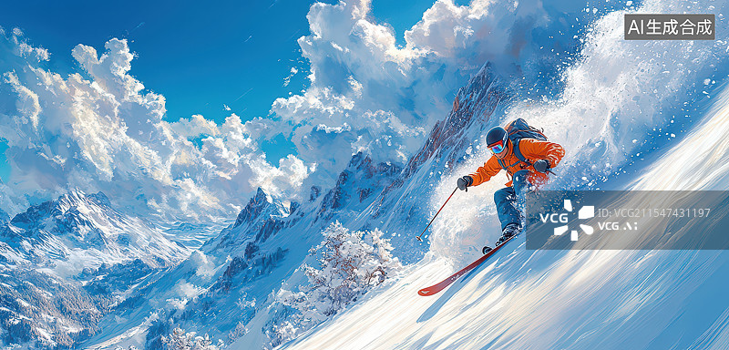 【AI数字艺术】冬季登山滑雪运动图片素材