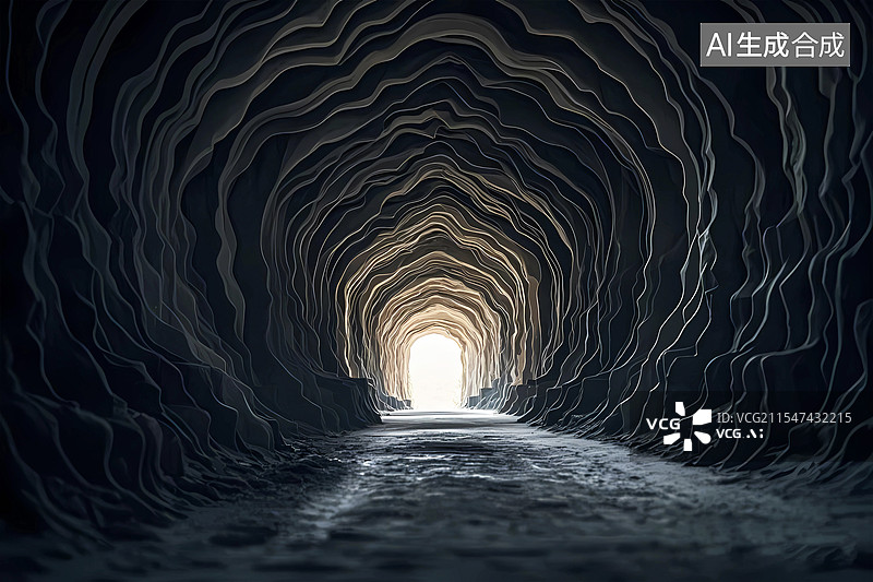【AI数字艺术】幽静深邃隧道山洞野外探险图片素材
