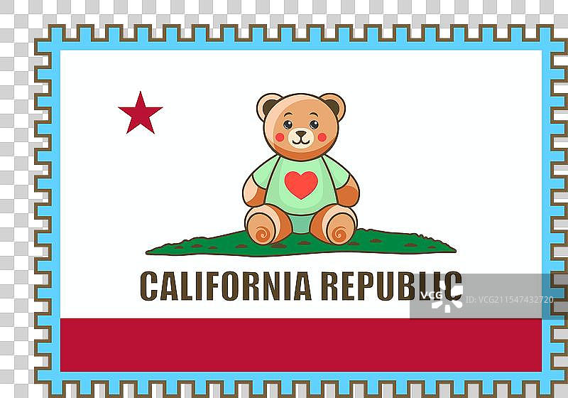 加利福尼亚共和国的虚构旗帜与泰迪熊图片素材