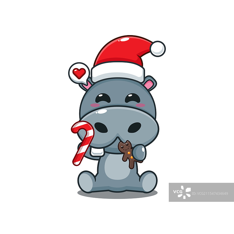 可爱的河马在吃圣诞饼干和糖果图片素材