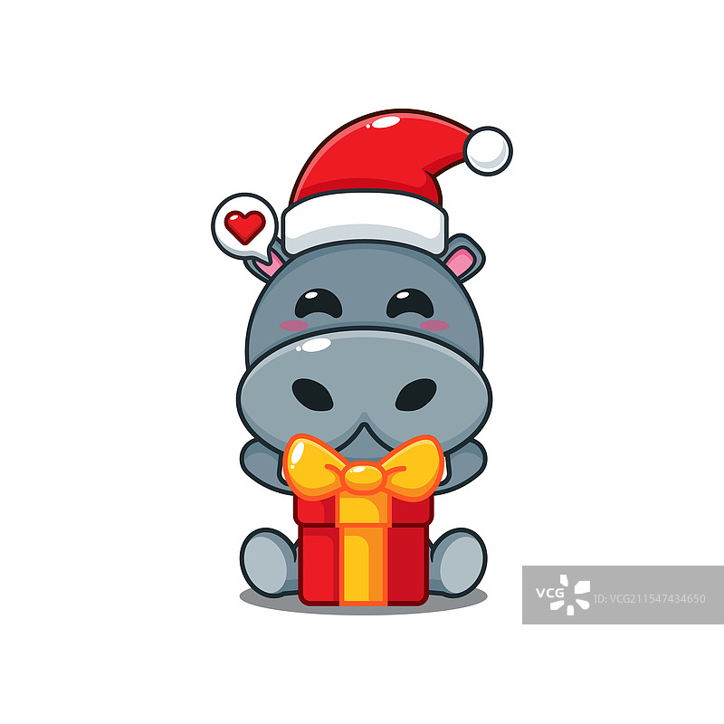 可爱的河马高兴地收到了圣诞礼物图片素材