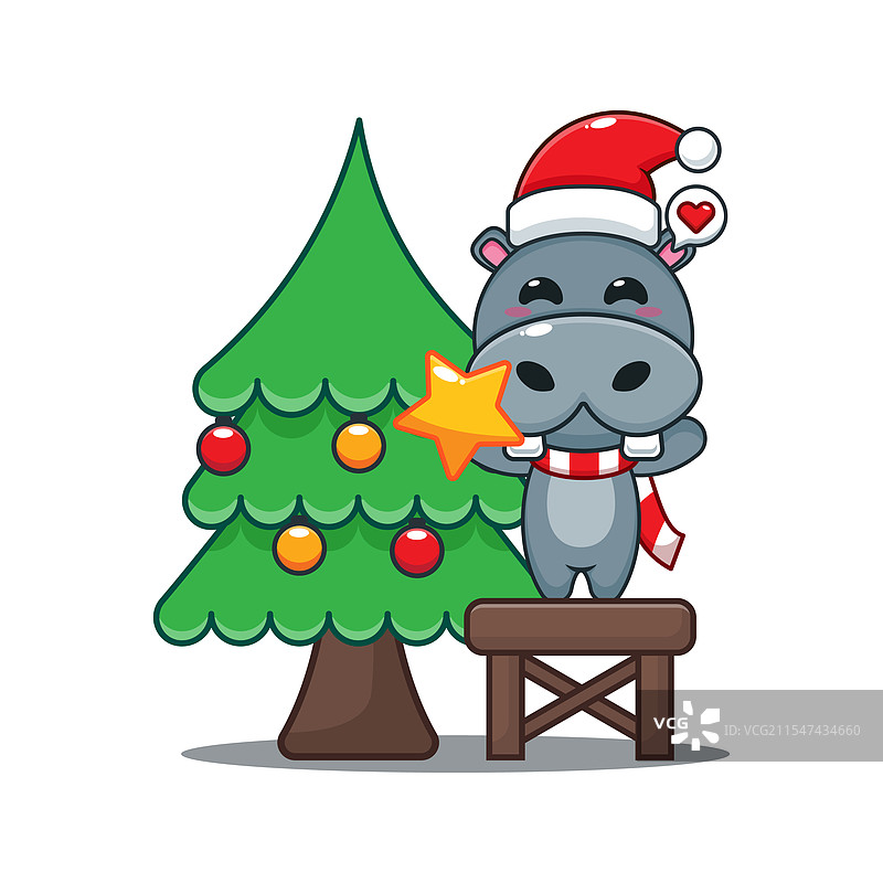 可爱的河马在装饰圣诞树图片素材