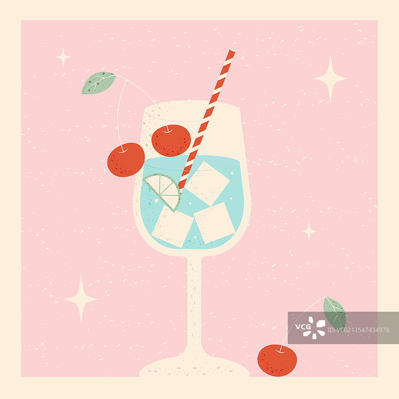 樱桃鸡尾酒配柠檬和冰块图片素材