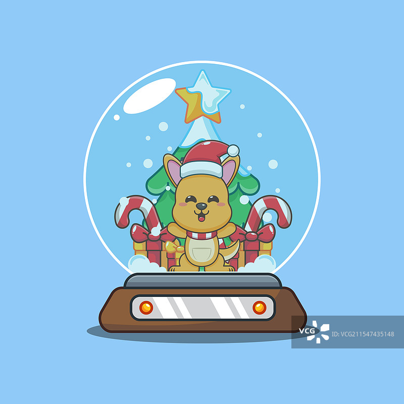 可爱的袋鼠在圣诞节的雪花球里图片素材