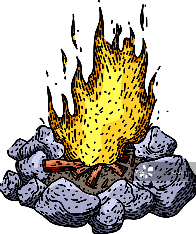 手绘篝火火焰素描图片素材