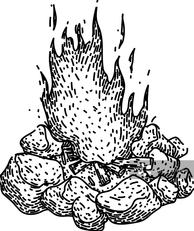 手绘篝火火焰素描图片素材