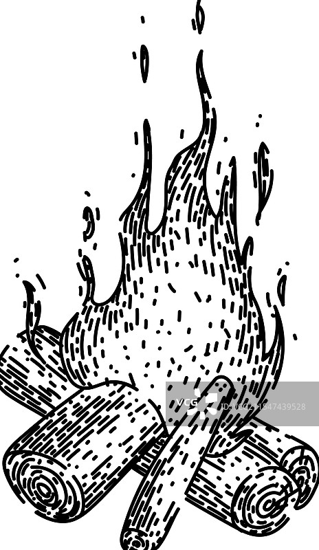 手绘的篝火木柴草图图片素材