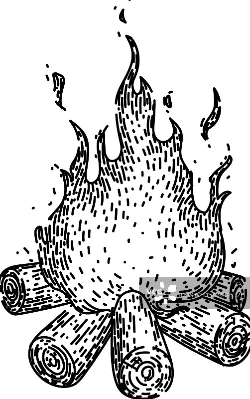 篝火余烬手绘草图图片素材