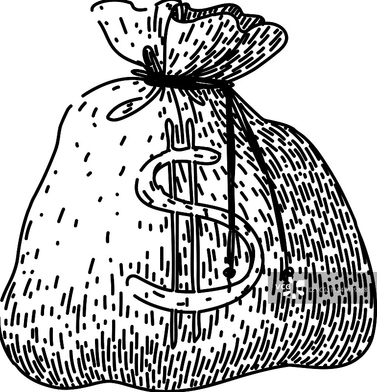 手绘现金袋草图图片素材