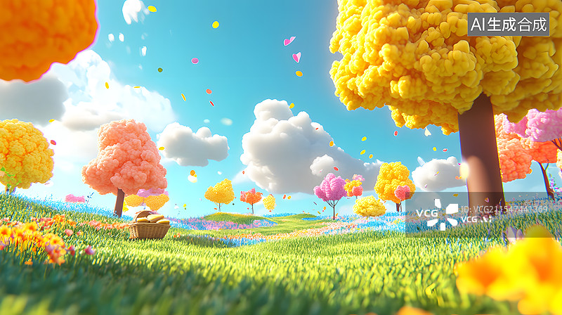 【AI数字艺术】蓝天白云下的花海图片素材