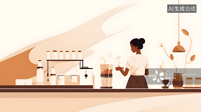 【AI数字艺术】抽象扁平化咖啡厅图片素材