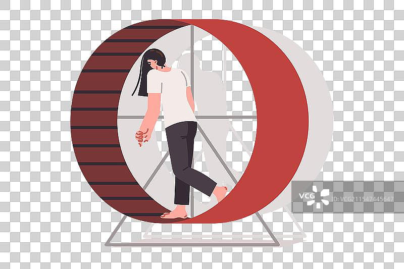 疲惫的女人在跑步机上走动图片素材