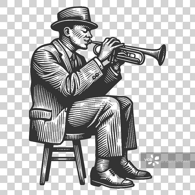 爵士小号演奏者的雕刻图片素材