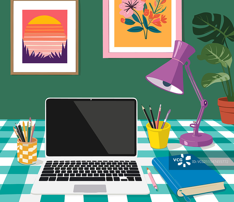 温馨的家庭办公室艺术工作空间图片素材