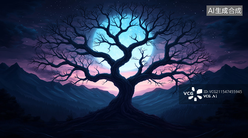 【AI数字艺术】夜幕下的树图片素材