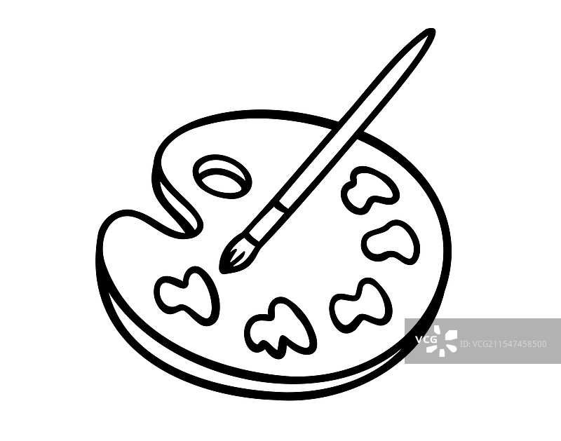 手绘图标：调色板与画笔涂鸦图片素材