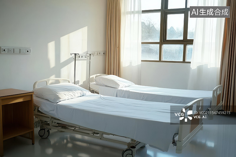【AI数字艺术】医院病房里的两张病床图片素材