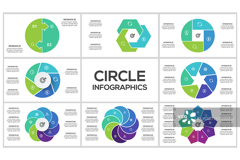 带有2、3、4、5、6、7、8、9的圆形信息图表图片素材