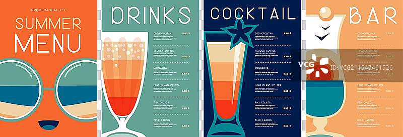 复古夏季餐厅鸡尾酒菜单设计图片素材