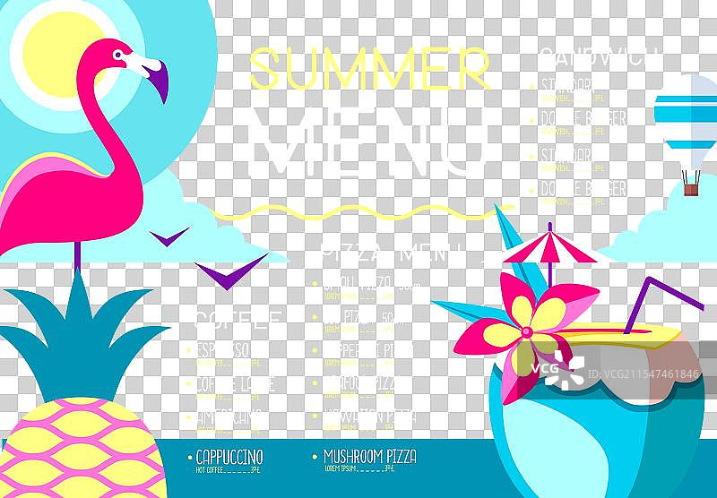 复古夏季餐厅菜单设计与火烈鸟图片素材