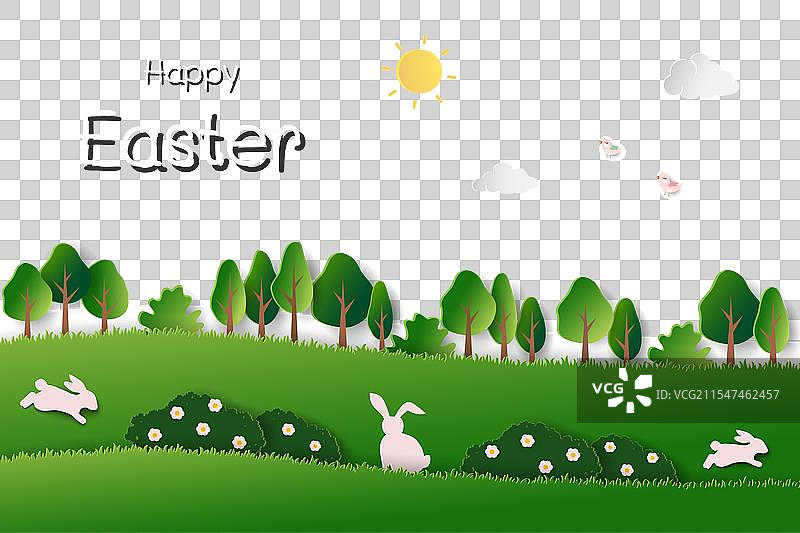 快乐复活节背景，纸艺剪裁与手工制作图片素材