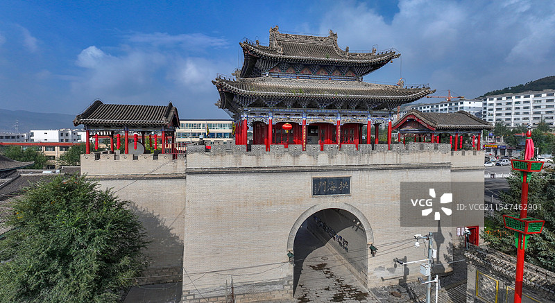 青海省西宁市湟源县丹葛尔古城航拍图片素材