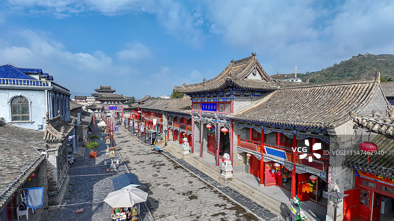 青海省西宁市湟源县丹葛尔古城航拍图片素材