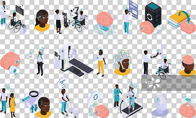 脑植入技术等距图集图片素材