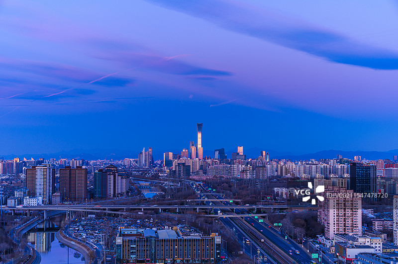北京国贸CBD城市天际线建筑群夜景全景图片素材