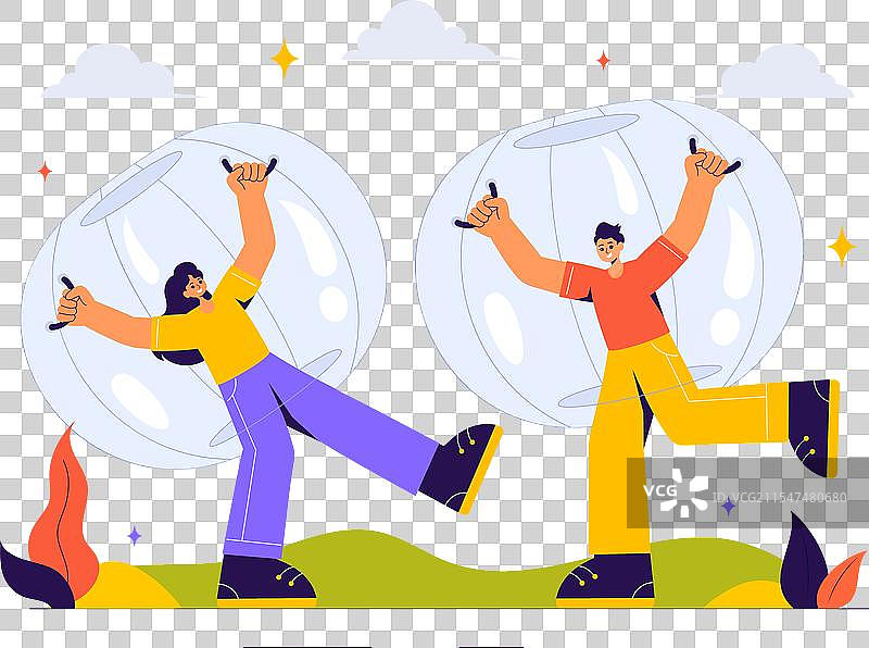 人们在泡泡撞击中享受滚筒球乐趣图片素材