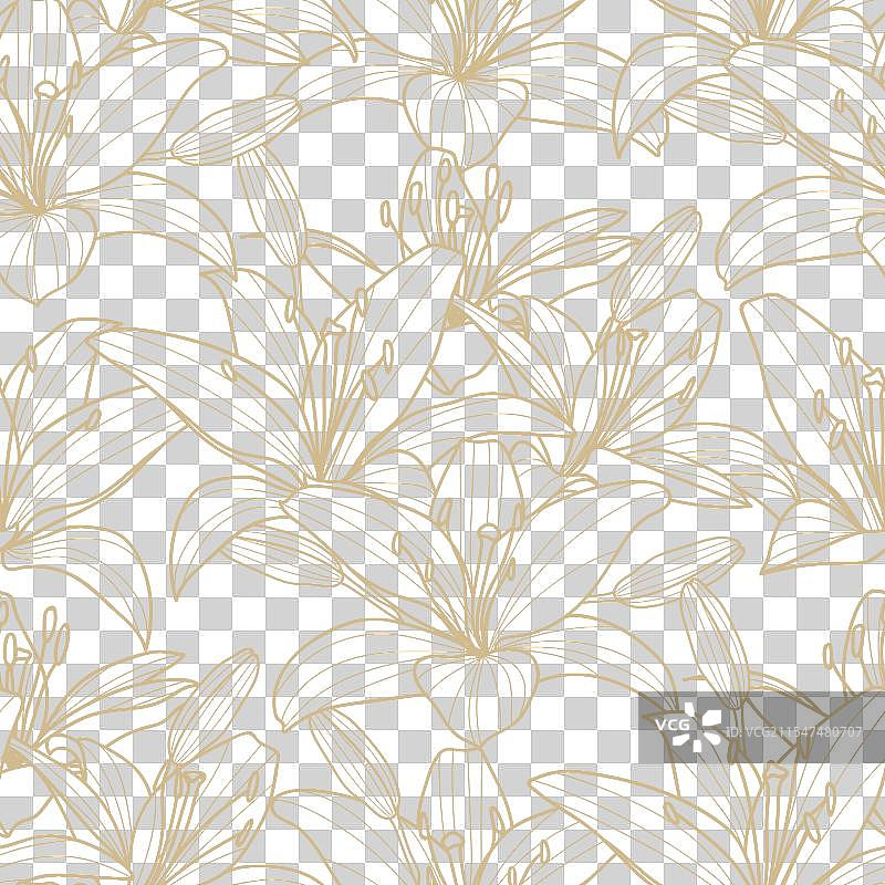 复古百合花卉图案无缝重复图片素材